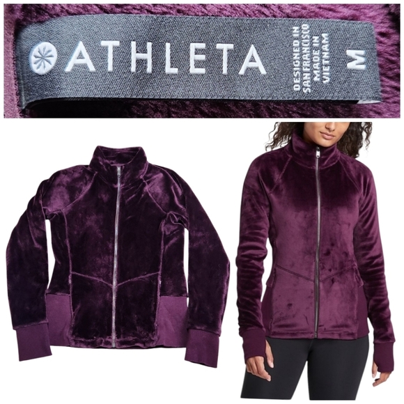 Athleta Cloud Fleece Jacket Size Med Spiced Cabernet Cozy Teddy Plush Full-Zip - Picture 1 of 12